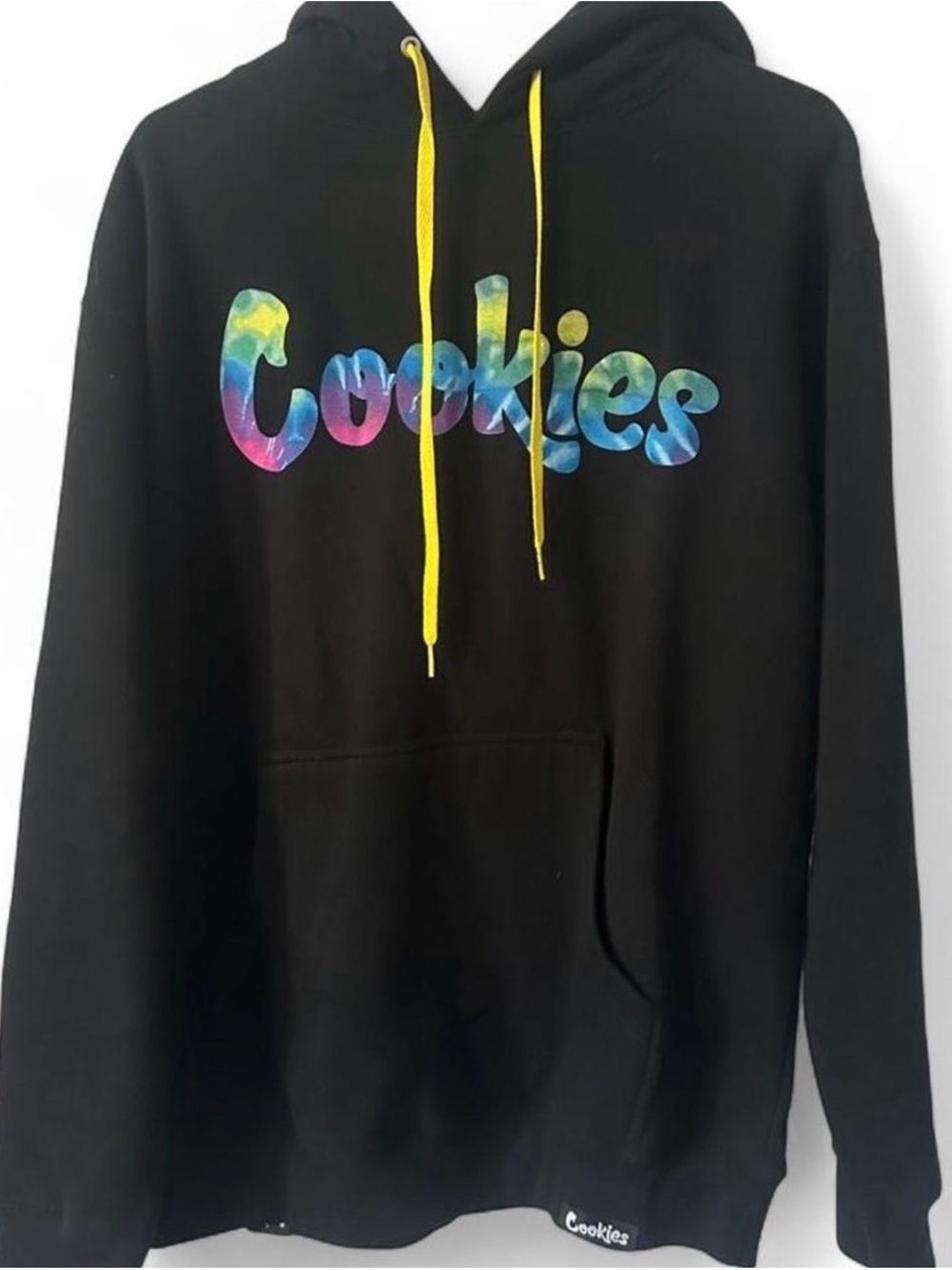 Black Cookies Hoodie with Multicolor Logo and Yellow Drawstrings